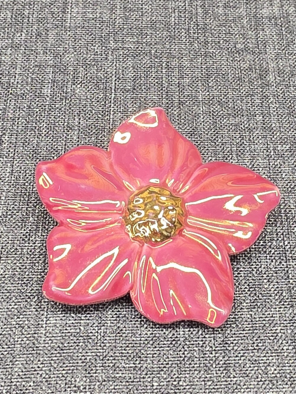 Oversized Pink Flower Brooch Pendant Gold Tone Statement Jewelry